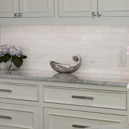 3" x 6" Pearl Dolomite marble satin finish tile backsplash