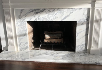 Remodeling a fireplace in Chappaqua NY with Fordham Marble Calacatta marble